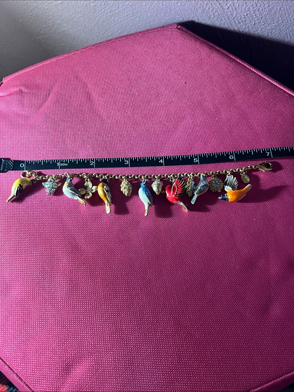 Danbury Mint Gold-Tone Multicolor Bird Charm Bracelet - Pink - Picture 2 of 3